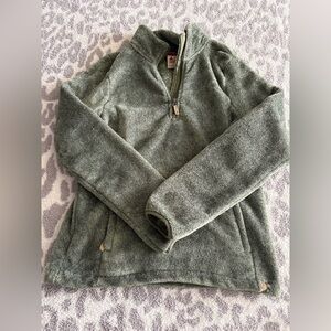 green quarter zip fleece sweater